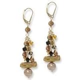 .925 Silver, 14k Gold, Golden Freshwater Pearl & Crystal Earrings