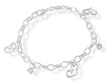 Image of Fossil Silver Hearts and Cubic Zirconia Charm Bracelet
