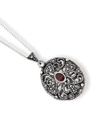 Sterling Silver Marcasite & Garnet Locket w/Chain QG1944-18"
