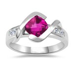 0.18 Cts Pink Topaz & 0.89 Cts Diamond Womens Ring in 14K White Gold