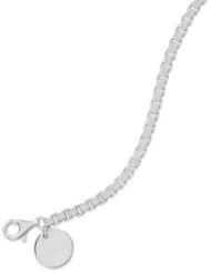 Box Chain ID Bracelet with Round Engraveable Tag Charm Sterling Silver - Engraving Included