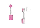 Pink Topaz and Diamond Earrings : 14K White Gold - 3.05 CT TGW