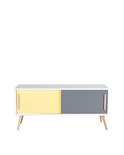 Design Twist Office Buffet In Mdf Lucidato Opaco Bianco/Giallo/Antracite