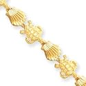 14k Diamond-Cut Sea Turtle and Seashell Bracelet - 7 Inch - Lobster Claw
