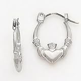 14k White Gold Claddagh Hoop Earrings SE1850