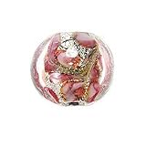 Lampwork Clear Disc with Gold Foil and Rose Accent, 11 x 19mm