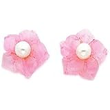14K Rose Gold Quartz Flower Cultured Pearl Earrings