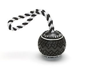Pup Treads Rubber Ball with Rope Dog Toy