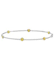 Created Created Yellow Sapphire Station Bracelet in Bezel Set 14K White Gold 7 Inch Length with
