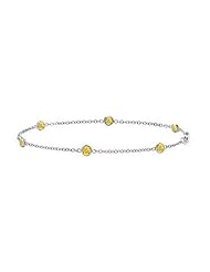 Yellow Sapphire Station Bracelet in Bezel Set 14K White Gold 7 Inch Length with 0.60 Carat Weigh