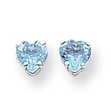 14k White Gold 5mm Heart Blue Topaz Earrings