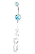 Stainless Steel Heart Belly Ring with Blue CZ - I Love U - Sold Individually