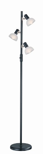 Lite Source LS-81450BLK/FRO Magisk 3-Lite Floor Tree Lamp, Black with Frosted Glass Shade