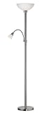 Deckenfluter mit Leselicht in Edelstahl mit Energiesparlampe 18W