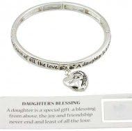 Designer Inspired Religious & Inspirational Daughter's Blessing Bracelet / Stretch / Silver Plated / Includes Bookmark. "A Daughter Is a Special Gift, a Blessing From Above, the Joy and Friendship Never End and Least of All the Love." Love Heart Daughter Charm.