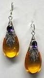 Earring: Amber Drop w/Amethyst (JEAMDA)