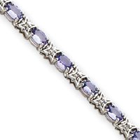 14k White Gold Tanzanite and Diamond Bracelet - 7 Inch by JewelryWeb