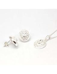 Toc Sterling Silver Oval Shaped Pendant and Earrings Set with 18 Inch Chain
