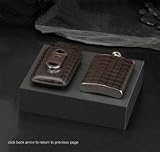 Executive Style Genuine Brown Leather 3 Piece Gift Set with Flask, Cigar Case Holder & Cutter