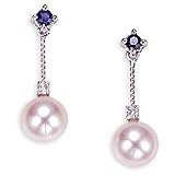 14k Gold ,Akoya Cultured Pearl, Diamond and Sapphire Earring