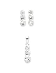 Sterling Silver 3 Stone CZ Earrings and Pendant Set