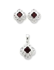 Genuine IceCarats Designer Jewelry Gift Sterling Silver Red Cz Earrings And Pendant Set