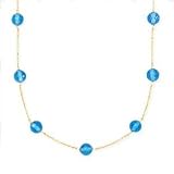 14K FACETED SWISS BLUE TOPAZ TIN CUP NECKLACE, 16"