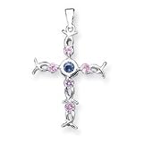 Sterling Silver Pink & Blue CZ (Cubic Zirconia) Cross with 20 Inch Sterling Silver Chain