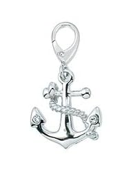 Genuine Zable (TM) Product. 925 Sterling Silver CZ and Enamel Anchor Clip-on Bead Charm. 100% Satisfaction Guaranteed.
