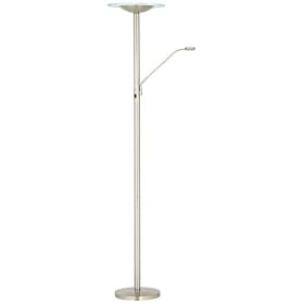 Brushed Steel LED Torchiere Floor Lamp With Reading Light