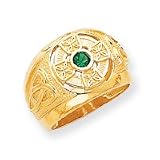 14k Mens Celtic Cross Grn Synthetic Stone Center Ring Sz 10 - JewelryWeb