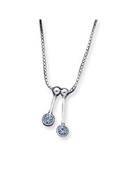 Sterling Silver 2 Blue CZ Dangle Charms on 16 Chain Necklace - 16 Inch