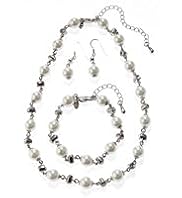 Faux Pearl Diamanté Necklace, Bracelet & Earrings Set