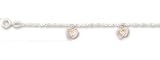 14k Two-Tone Drop Double Heart Station Anklet - 10 Inch