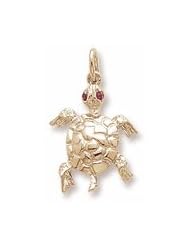 Rembrandt Charms, Turtle, Red Stones Charm in Solid Sterling Silver or Gold