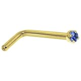 Solid 14KT Yellow Gold 1.5mm Genuine Blue Sapphire L-Shaped Nose Ring - 18 Gauge