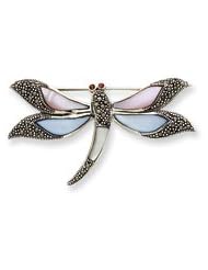 Sterling Silver Marcasite and Mother of Pearl Butterfly Pin