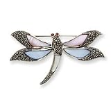 Sterling Silver Marcasite and CZ Enameled Butterfly Pin