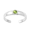 Sterling Silver Fashion Toe Ring - Peridot CZ - 2mm Band Width