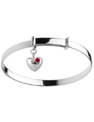 Kids Silver Adjustable January Birthstone Heart Charm Bangle Bracelet