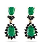 0.85 Ct AA Black Diamond and 1.50 Cts Emerald Earrings in 14K Gold