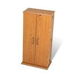 IMAGE OF Oak & Black Tall Locking Multimedia (DVD,CD,Games) Storage Cabinet By Prepac