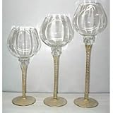 Americana Set of 3 Clear Hurricane Classes w/ Gold Trim