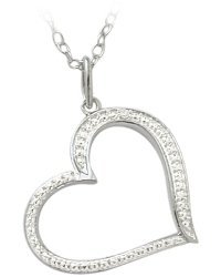 Ladies Genuine Sterling Silver Diamond Heart Pendant with 20 inch chain