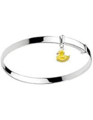 Kids Jewelry - Sterling Silver Enameled Duck Charm Bangle Bracelet