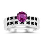 0.17 Cts Black Diamond & 1.29 Cts Pink Sapphire Matching Set in 14K White Gold