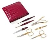 Gold plated Ladies Manicure set in Gorgeous Red Leather case by Niegeloh. Made in Germany