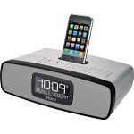 Silver Dual Alarm Clock Radio With Am/Fm Radio And Ipod/Iphone Dock