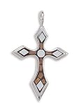 Wood and Mother of Pearl Mosaic Cross Pendant