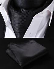 Pixel Handkerchief - Black Solid Silk Cravat Woven Ascot Casual Scarve Hanky Handkerchief Set